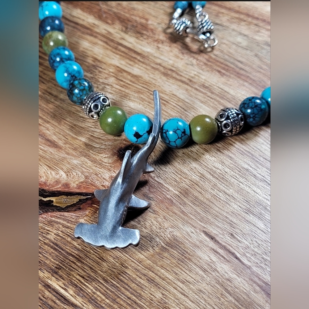 Turquoise and Pewter Hammerhead Necklace
